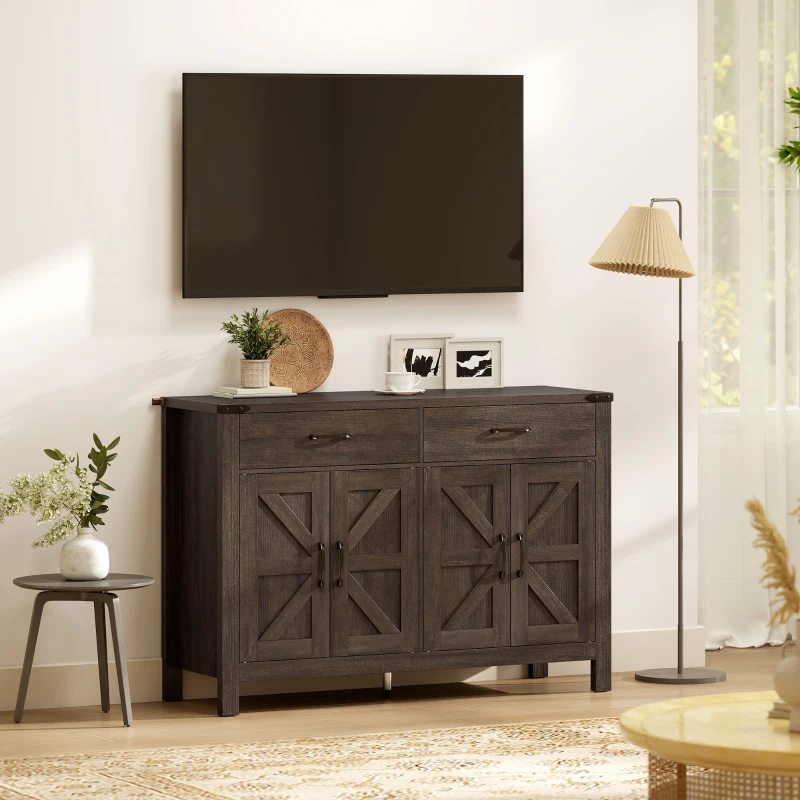 HOMCOM Sideboard Buffet Cabinet, Farmhouse Kitchen Storage Cabinet w/ 2 Drawers and Shelves for Living Room, Entryway