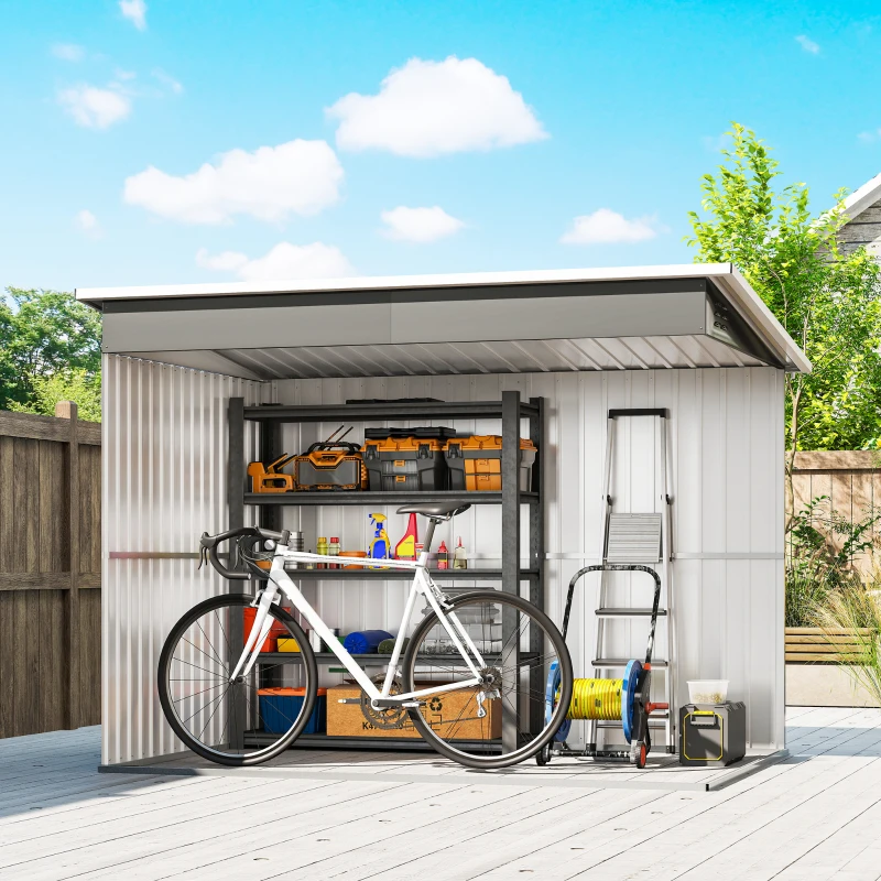 Outsunny 8.5' x 6' Galvanised Steel Outdoor Storage Shed, Garden Shed with Window, Lockable Wide Doors and Air Vents, Grey