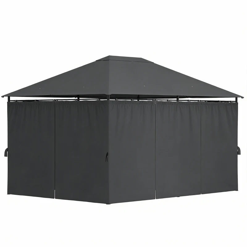 Outsunny 13'x 10' Soft-top Steel Patio Gazebo Canopy Party Tent with 6 Removable Curtains and Drainage Holes, Dark Grey