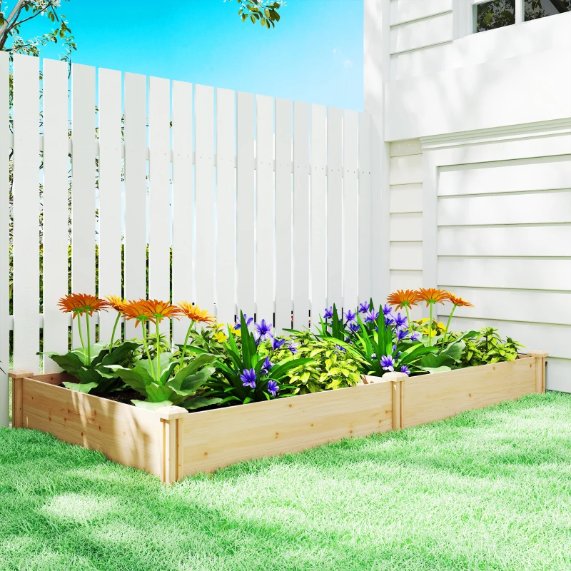 Outsunny Wooden Raised Garden Bed, Outdoor Planter Box with Divider and Open Bottom for Flowers, Herbs, Vegetables, DIY Painting