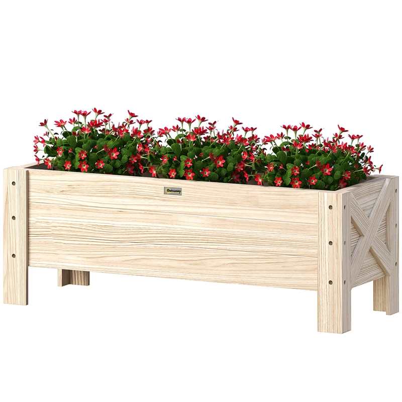Outsunny 3.3 x 1.2 x 1.2 ft Garden Raised Bed Planter Grow Containers for Outdoor Patio Plant Flower Vegetable Pot, Natural