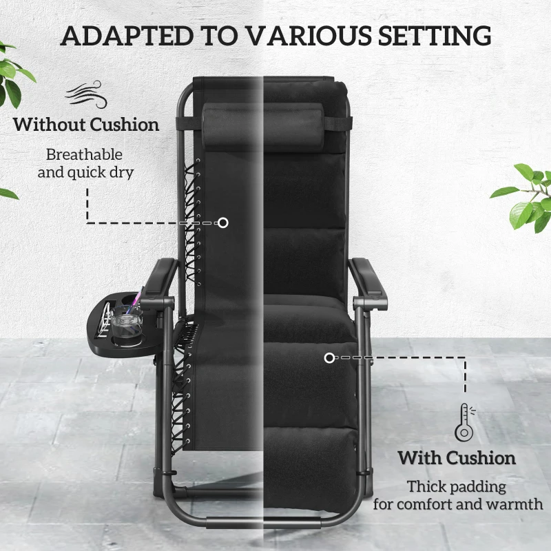 Outsunny 2pcs Reclining Zero Gravity Chair with Adjustable Backrest, Folding Garden Sun Lounger with Removable Cushion, Grey