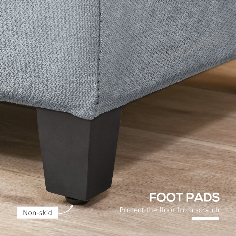 HOMCOM Rectangular Entry Bench, Tufted Upholstered Linen Fabric Wood Feet Storage Ottoman Bench, Grey