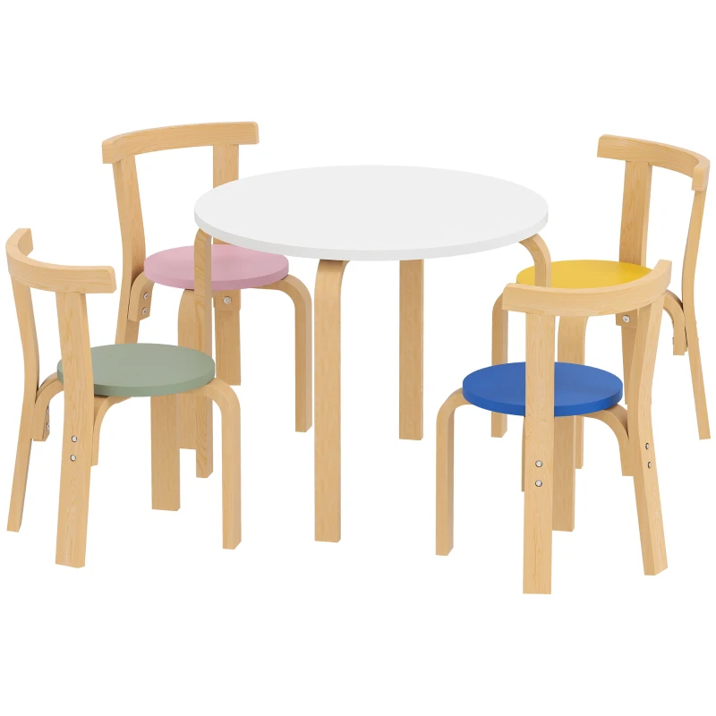 Qaba Wooden Kids Table and Chairs Set, Toddler Table and Chairs Set for 3-8 Years, Multi-Coloured