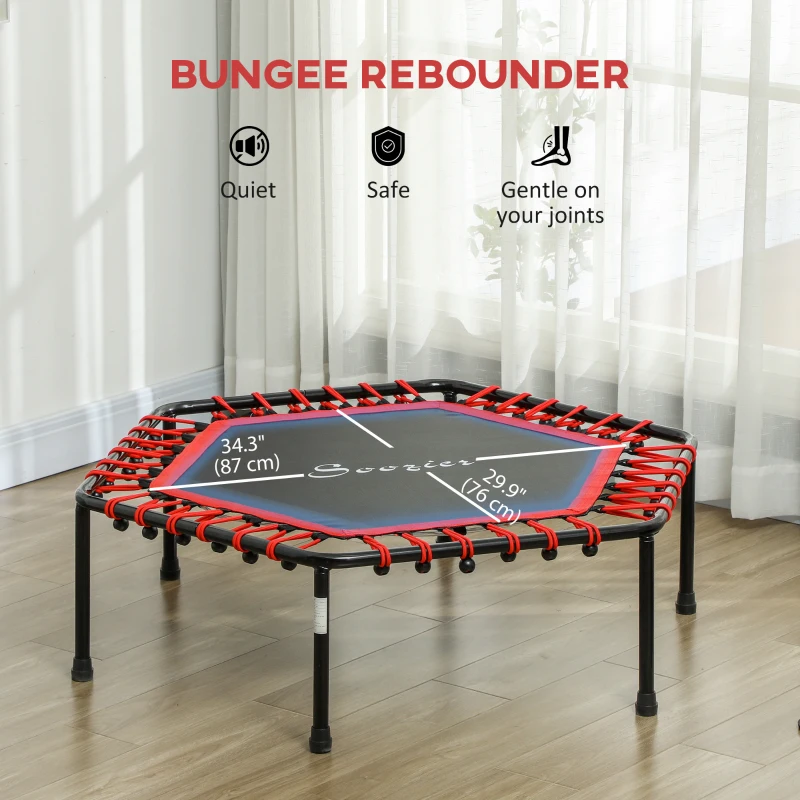 Soozier 45" Rebounder Trampoline for Adult, Quiet Bungee Rebounder with LED Lights Remote Control, Red