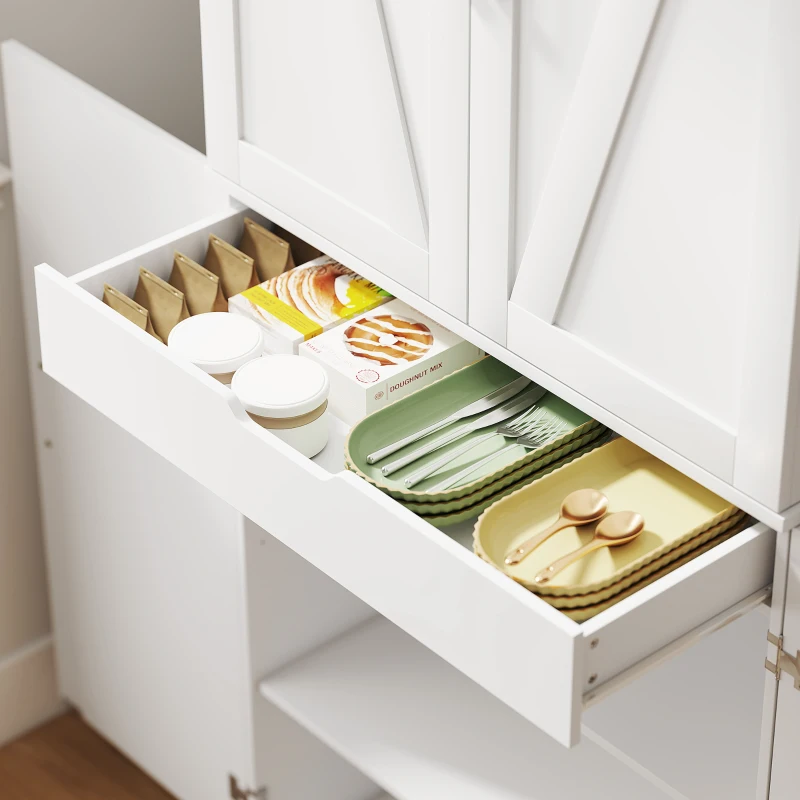 HOMCOM 72" Kitchen Pantry Cabinet, Farmhouse Storage Cabinet with 4 Doors, Drawer, 8 Door Shelves and Adjustable Shelf, White