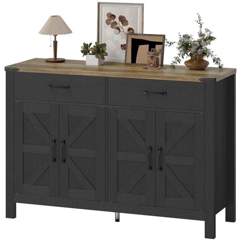 HOMCOM Sideboard Buffet Cabinet, Farmhouse Kitchen Storage Cabinet w/ 2 Drawers and Shelves for Living Room, Entryway