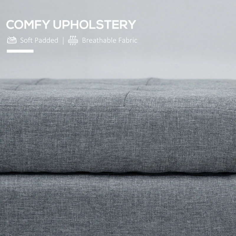 HOMCOM Rectangular Entry Bench, Tufted Upholstered Linen Fabric Wood Feet Storage Ottoman Bench, Grey