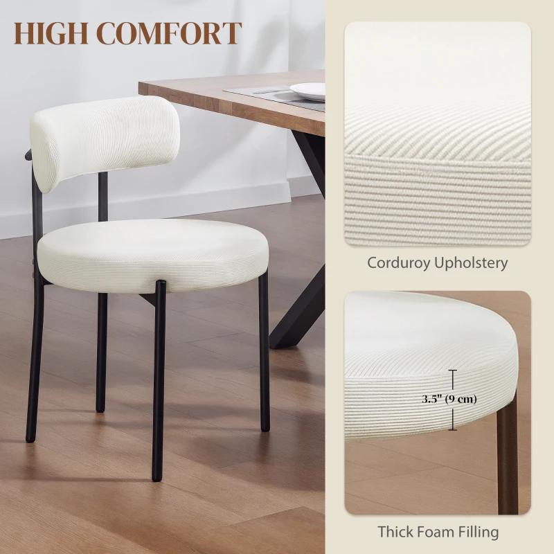 HOMCOM 4 Pieces Kitchen Chairs, Modern Dining Chairs w/ Corduroy Upholstery and Steel Legs for Living Room, Beige