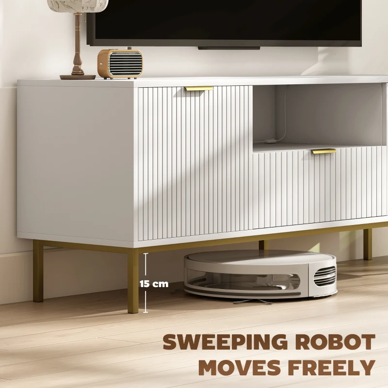 HOMCOM Modern TV Console for TVs up to 50 Inch, Entertainment Center with Smart RGB LED Lights and Soft Close Doors, White