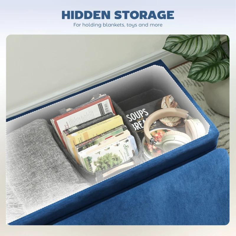 HOMCOM 31" Storage Ottoman, Velvet End of Bed Bench with Steel Legs, Foot Stool with Storage for Bedroom, Living Room