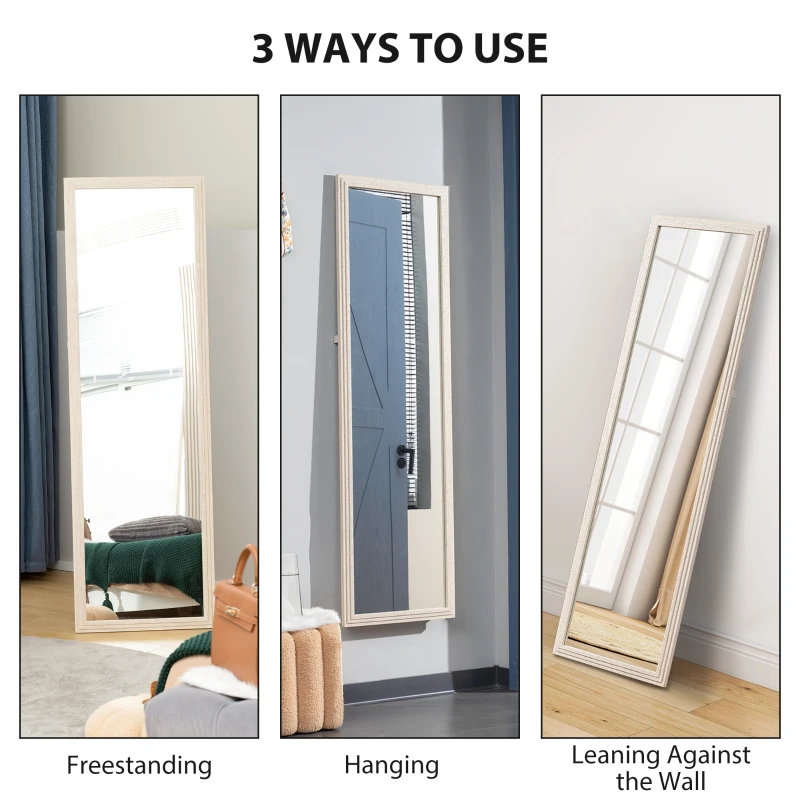 HOMCOM 64" x 21" Full Length Mirror, Standing, Wall-Mounted or Leaning Against Wall, for Bedroom, Living Room, White