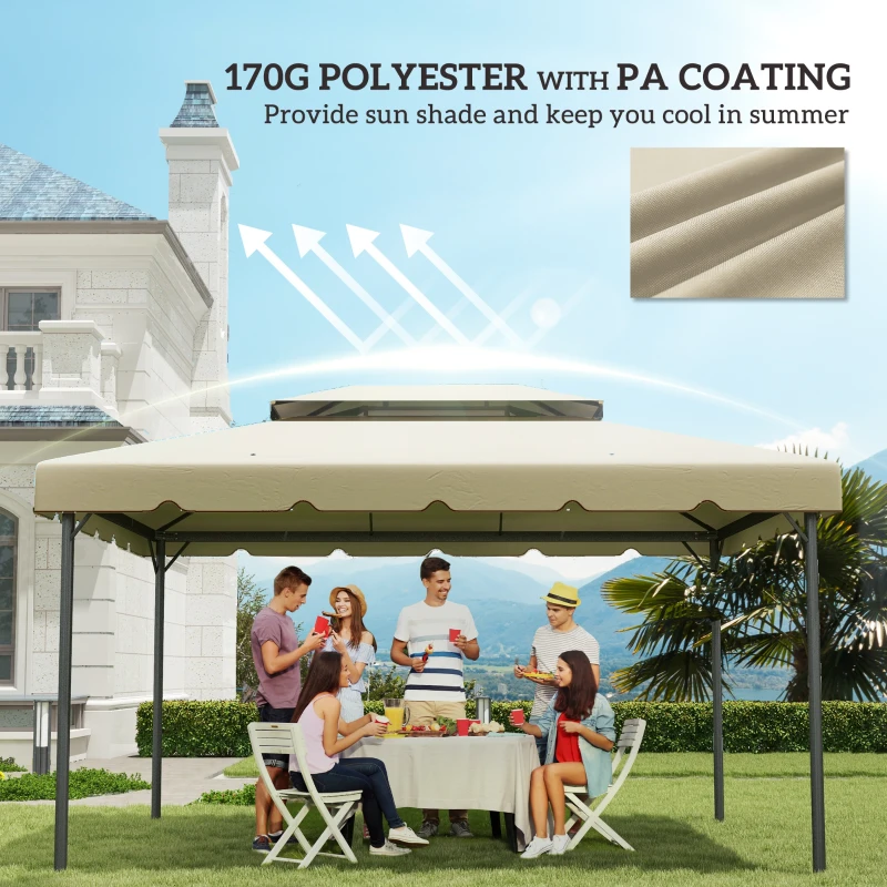 Outsunny 13' x 10' Gazebo Replacement Canopy, Gazebo Top Cover with Double Vented Roof for Garden Patio(TOP ONLY), Beige