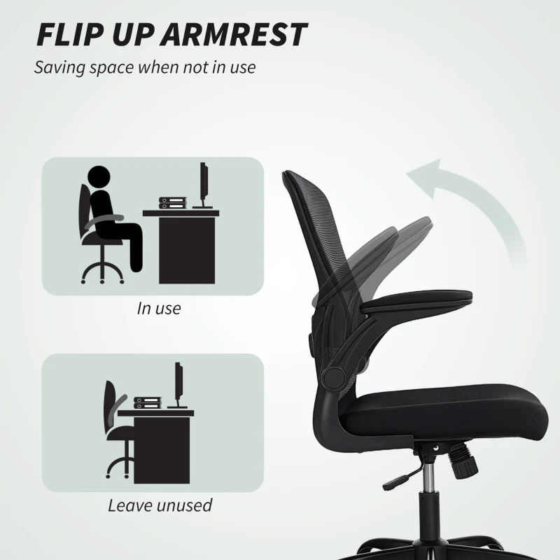 HOMCOM Ergonomic Mesh Office Chair with 4D Lumbar Support, Swivel Desk Chair with Flip-up Armrests, Tilt Function, Black