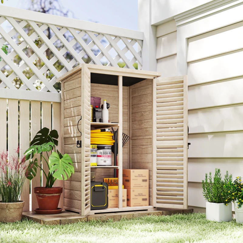 Outsunny 30" x 20" x 47" Wooden Garden Shed, Outdoor Storage Shed with Waterproof Asphalt Roof, Shelves, Natural