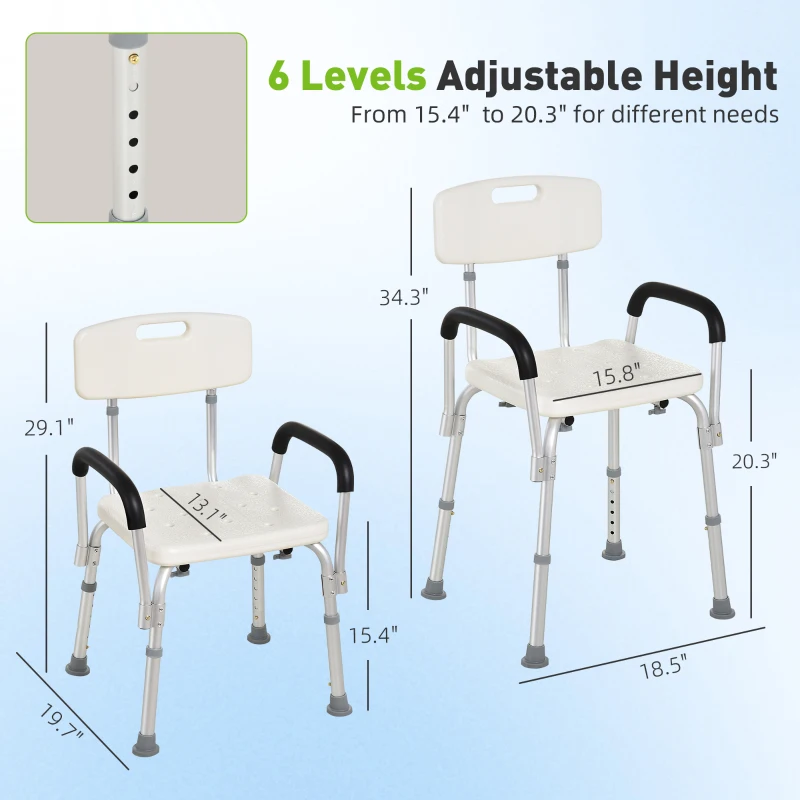 HOMCOM Shower Chair, Mobility Medical Grade Bath Chair, Adjustable Shower Bench with Removable Armrests for Seniors, Handicap, Disabled