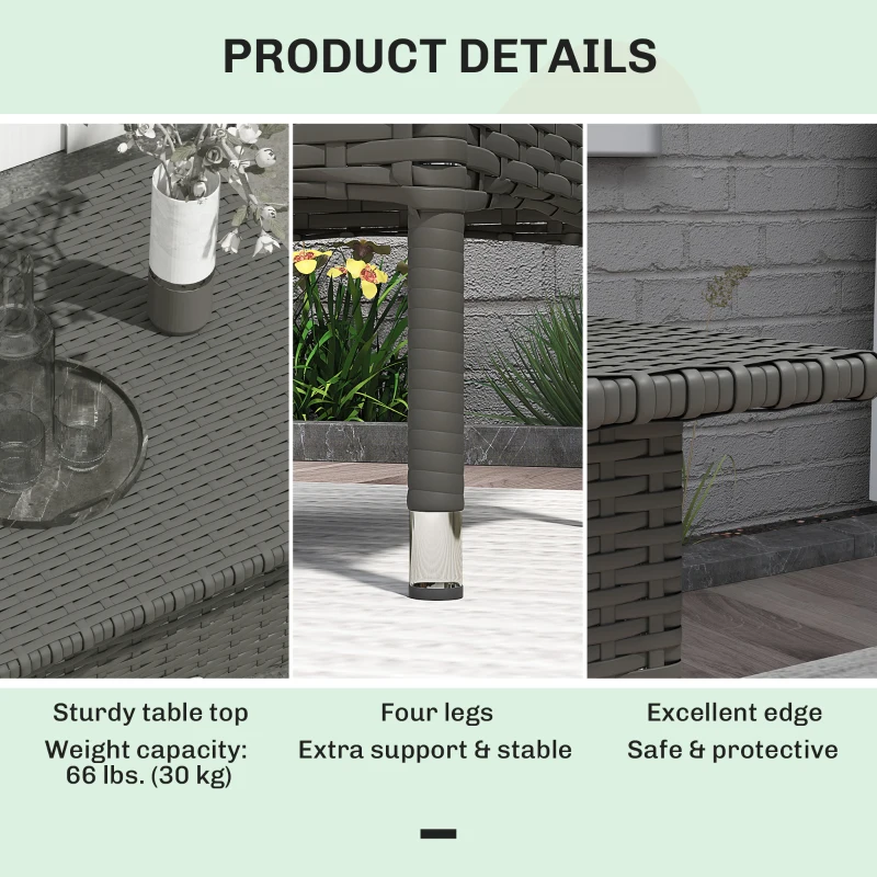 Outsunny Wicker Outdoor Side Table, 20" Square Patio End Table w/ Full Woven Top, Grey