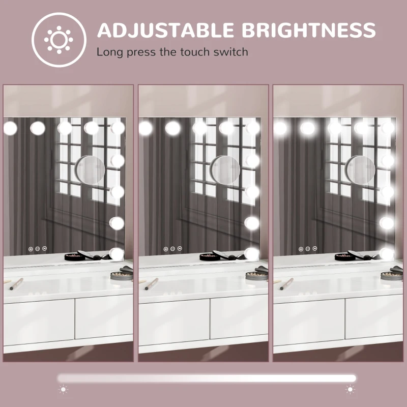 HOMCOM Hollywood Makeup Mirror with Lights, 3 Lighting Modes, USB Charging Port, Tabletop or Wall Mounted, White