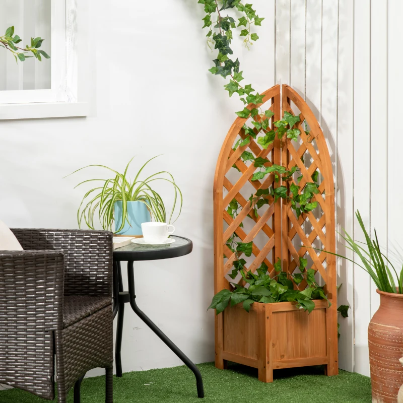 Outsunny Raised Garden Bed with Trellis, Wooden Raised Planter Box with Corner Trellis, Outdoor Garden Bed for Patio & Balcony