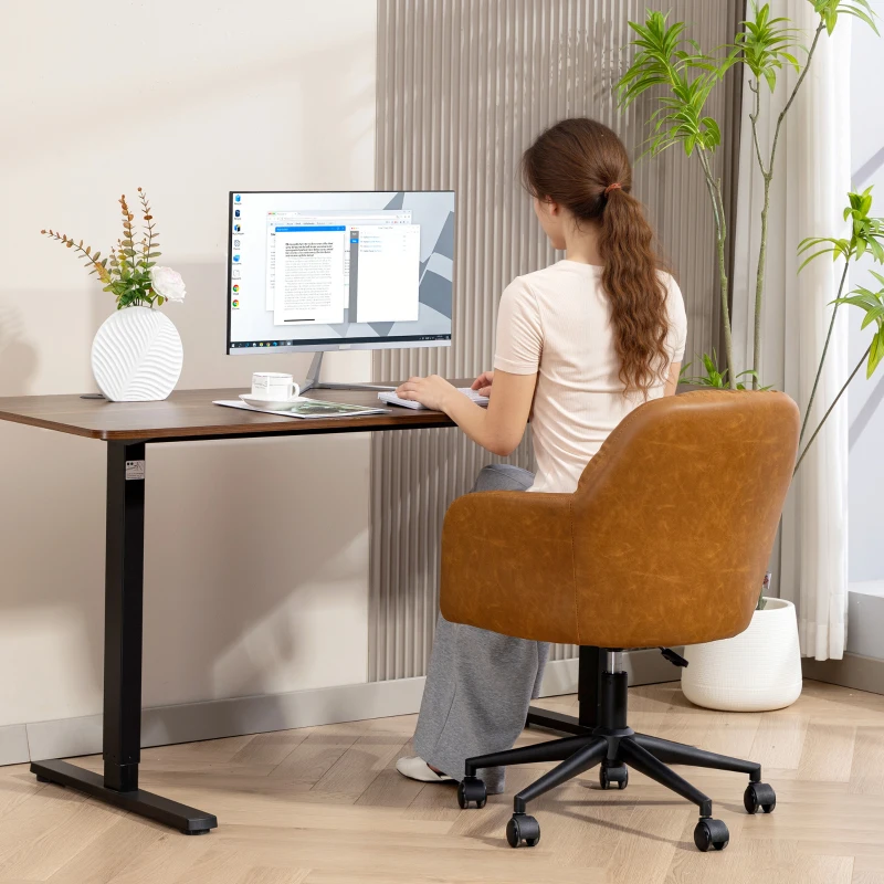 HOMCOM Swivel Office Chair, Faux Leather Desk Chair with Adjustable Height for Living Room, Bedroom, Study, Brown