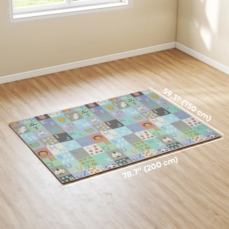 Qaba Foldable Baby Plat Mat, 79" x 59" Kids Floor Mat for Crawling and Learning, Alphabet & Track Theme