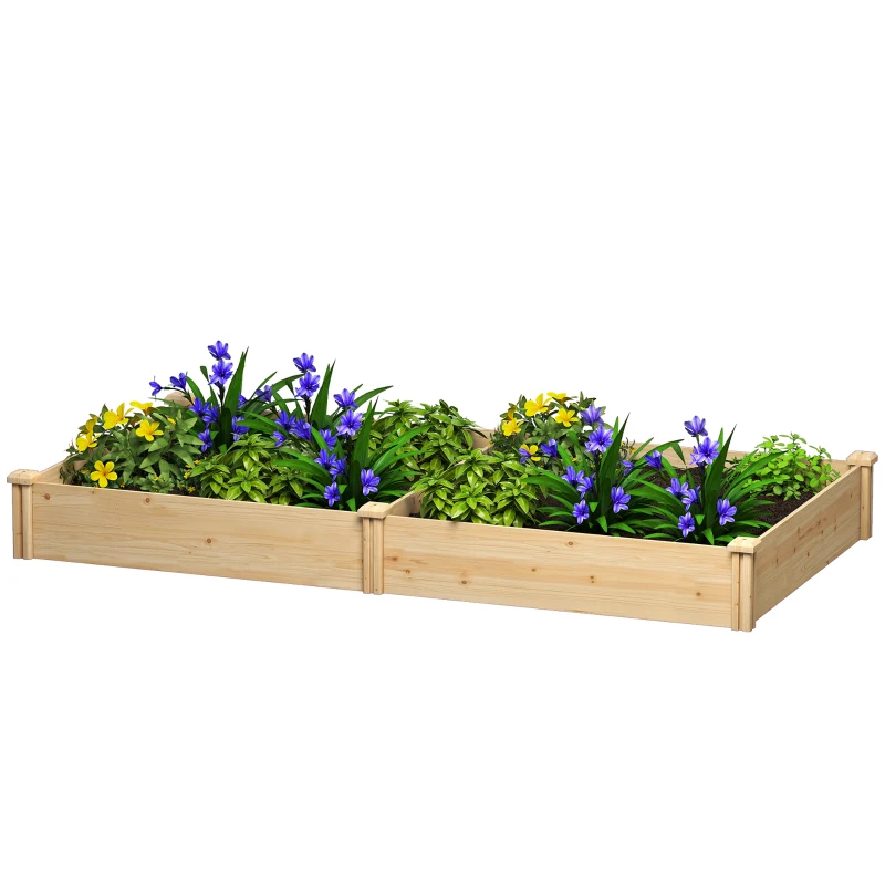Outsunny Wooden Raised Garden Bed, Outdoor Planter Box with Divider and Open Bottom for Flowers, Herbs, Vegetables, DIY Painting