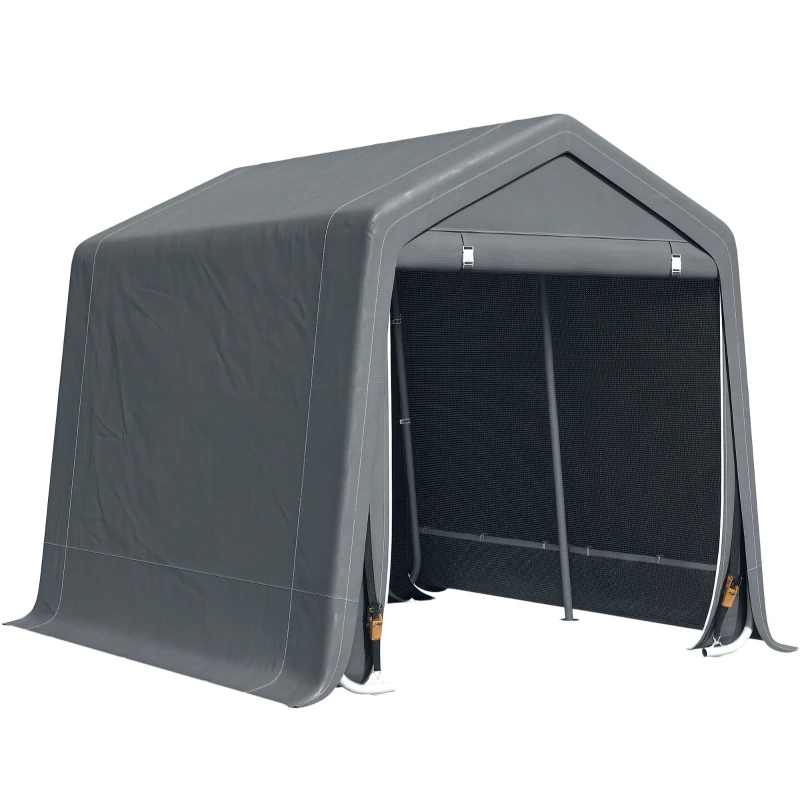 Outsunny 9.2' x 7.9' Garden Storage Tent, Patio Storage Shelter w/ Metal Frame and Double Zipper Doors, Dark Grey
