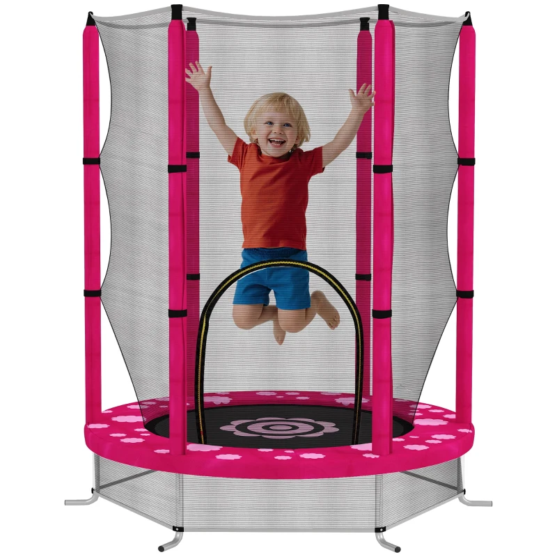 Qaba 55" Toddler Trampoline with Safety Enclosure Net, for Indoor Outdoor Use, Ages 3-6 Years, Pink