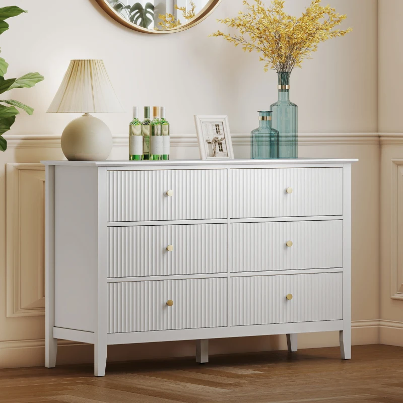 HOMCOM Double Chest of Drawers, Modern 6 Drawer Dresser for Bedroom, Living Room, Hallway, Closet, White