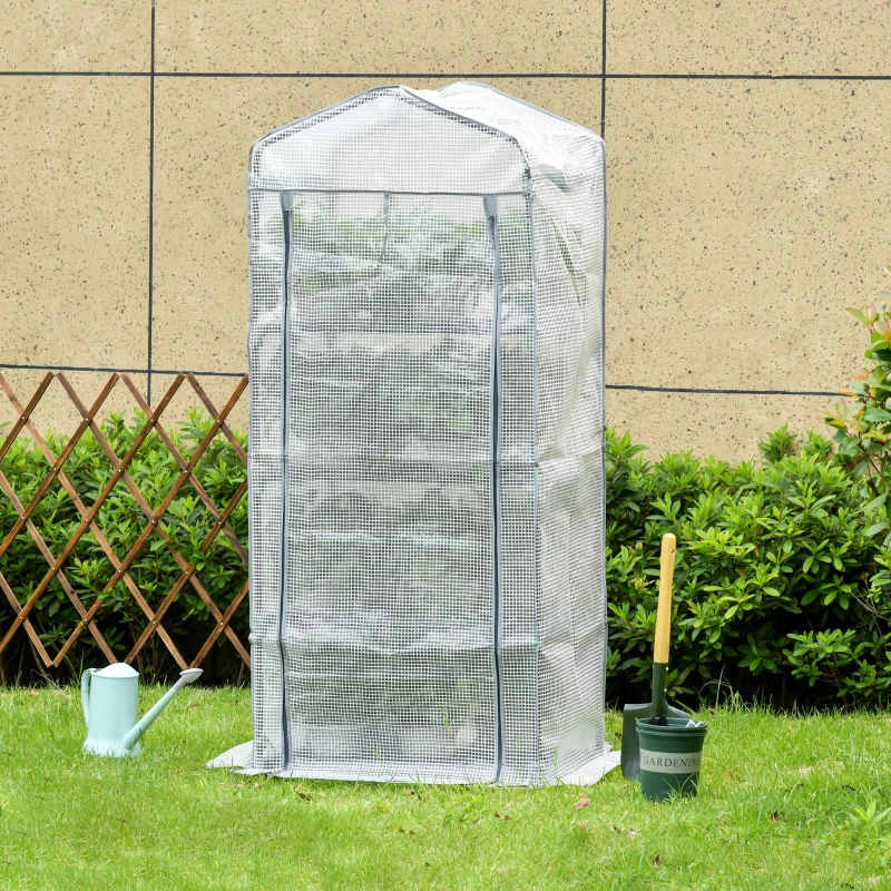 Outsunny Portable Greenhouse Outdoor Hot House with 4 Tier Shelves, Steel Frame, PE Cover, 28" x 20" x 63" , White