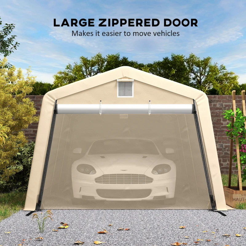 Outsunny 11' x 20' Portable Garage, Heavy Duty Carport Canopy with Ventilation Windows and Large Roll-up Door, Khaki