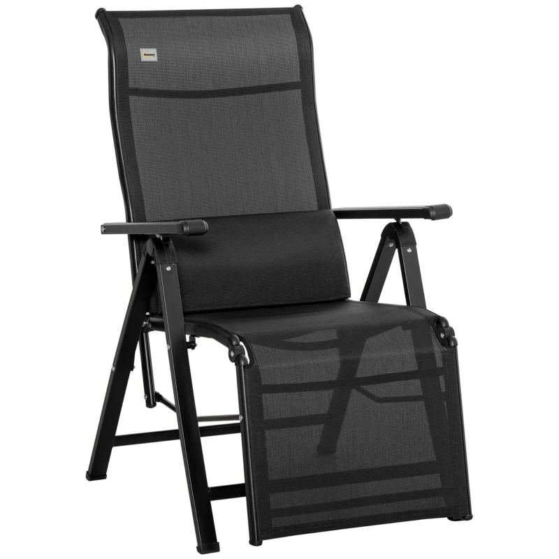 Outsunny Outdoor Recliner Lounge Chair with Adjustable Backrest, Cushion, Black