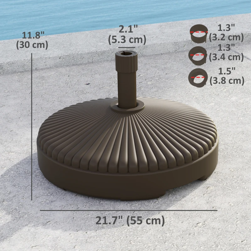 Outsunny Round Plastic Patio Umbrella Base Parasol Holder Outdoor Umbrella Stand, Filled Up to 62lbs with Stand or 51lbs with Water for Garden, Poolside, Brown