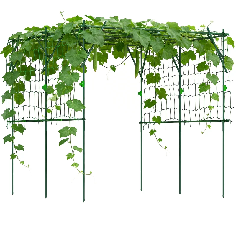Outsunny Garden Arch Cucumber Trellis for Climbing Plants, 7.3 FT Tall Metal Plant Trellis Support with Climbing Net, Green