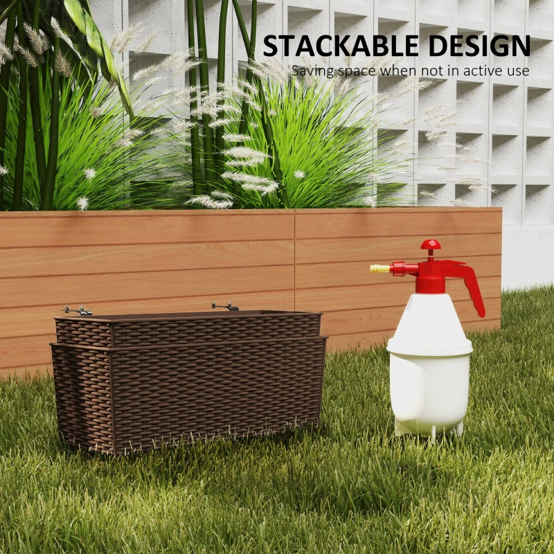 Outsunny 2 Pack 20 Inch Railing Flower Pots, Hanging Flower Pots with Hooks, Drainage Holes for Fence, Rattan Look, Brown