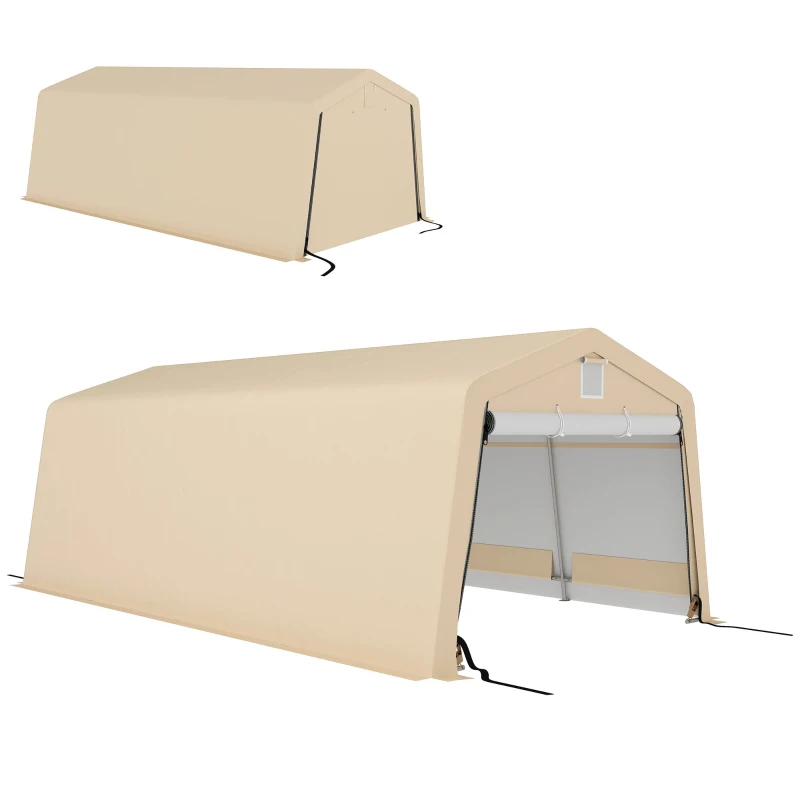Outsunny 11' x 20' Portable Garage, Heavy Duty Carport Canopy with Ventilation Windows and Large Roll-up Door, Khaki