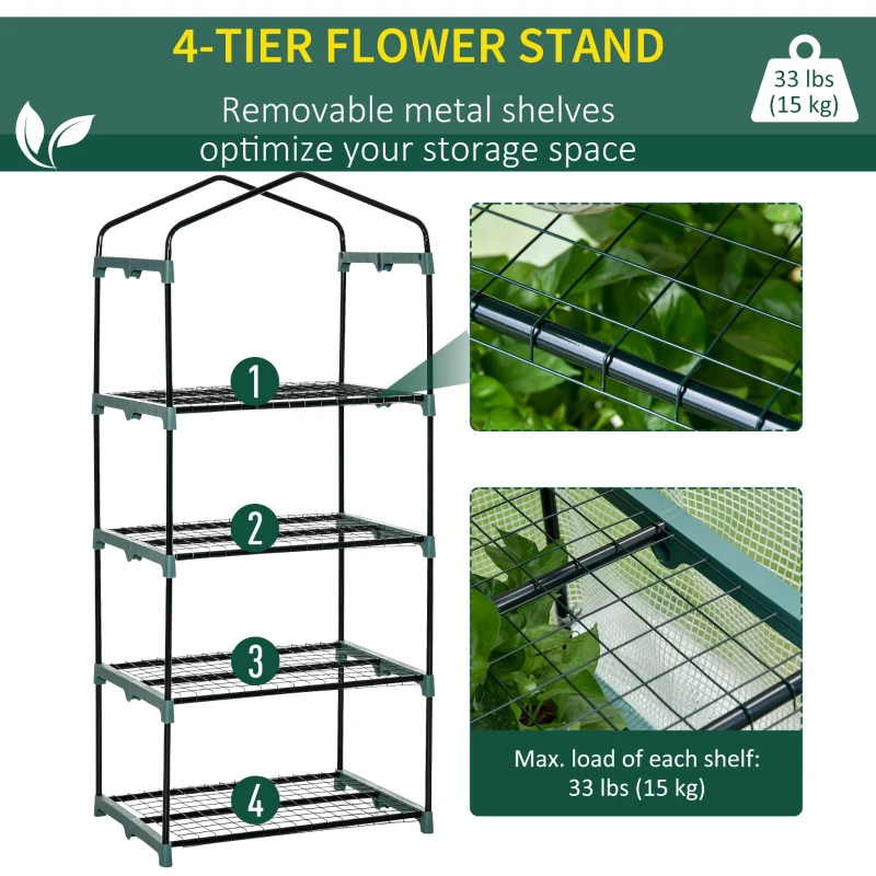 Outsunny Portable Greenhouse Outdoor Hot House with 4 Tier Shelves, Steel Frame, PE Cover, 28" x 20" x 63" , White