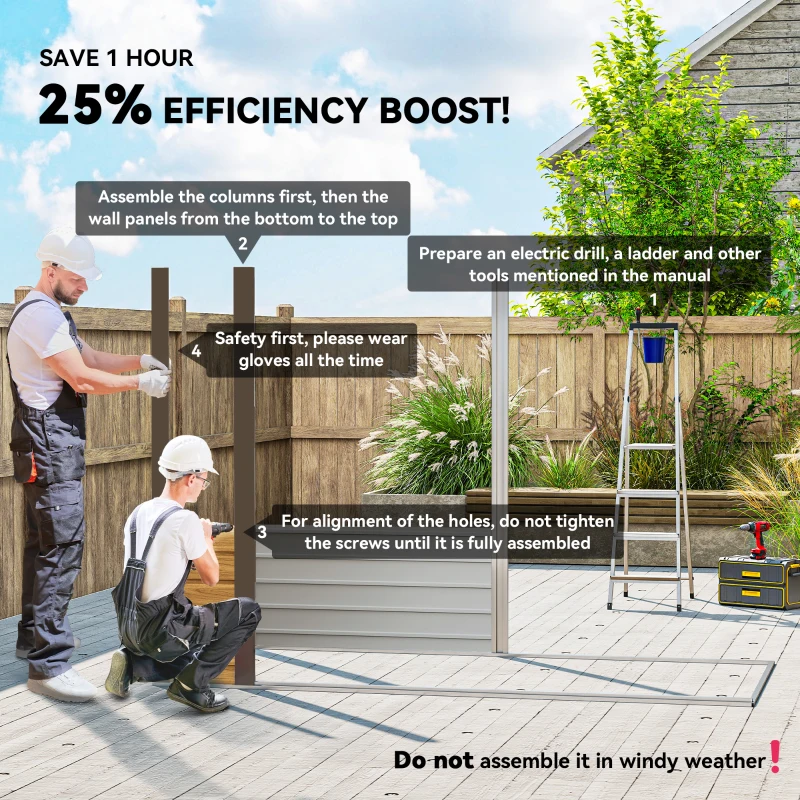 Outsunny 8 x 4FT Galvanized Garden Storage Shed, Metal Outdoor Shed with Double Doors and 2 Vents, Oak