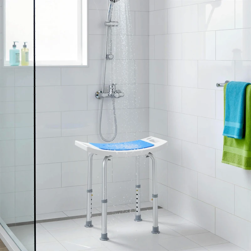 HOMCOM Height Adjustable Shower Chair, 20.5"W Aluminum Shower Stool for Inside Shower with Suction Cup Feet, EVA Padded Bath Seat for Senior, Elderly, Disabled