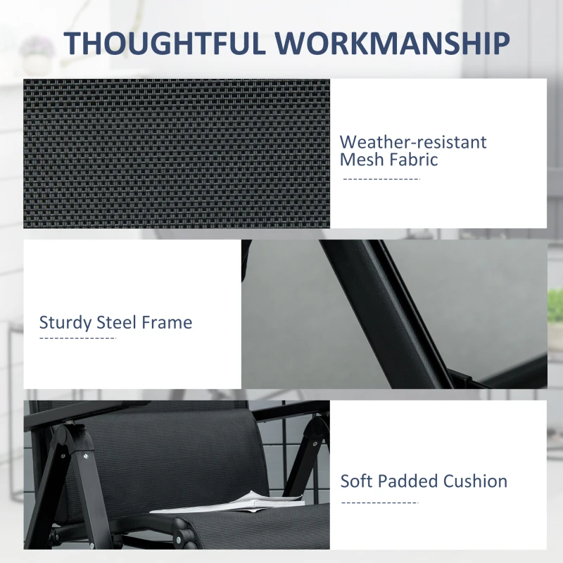 Outsunny Outdoor Recliner Lounge Chair with Adjustable Backrest, Cushion, Black