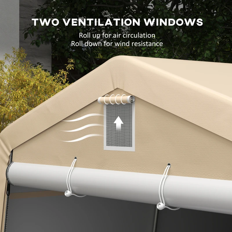 Outsunny 11' x 20' Portable Garage, Heavy Duty Carport Canopy with Ventilation Windows and Large Roll-up Door, Khaki