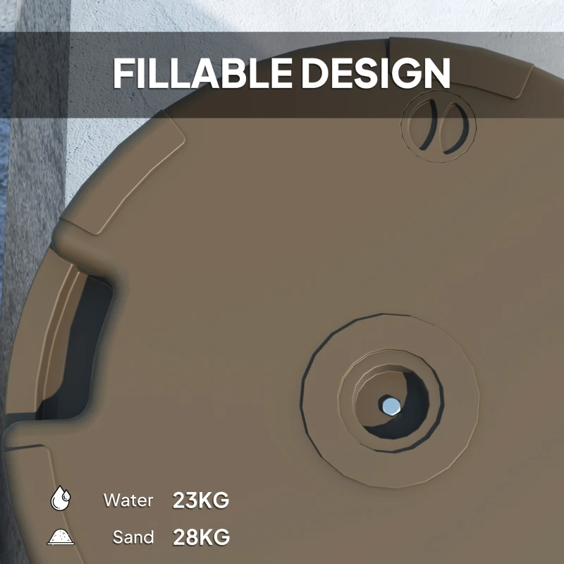 Outsunny Round Plastic Patio Umbrella Base Parasol Holder Outdoor Umbrella Stand, Filled Up to 62lbs with Stand or 51lbs with Water for Garden, Poolside, Brown