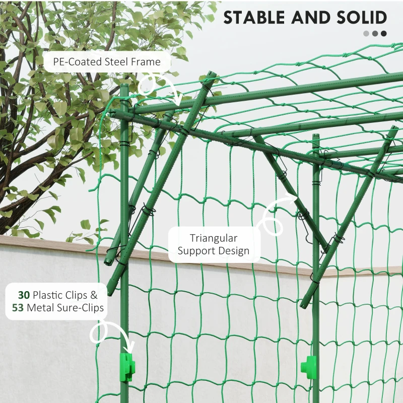 Outsunny Garden Arch Cucumber Trellis for Climbing Plants, 7.3 FT Tall Metal Plant Trellis Support with Climbing Net, Green