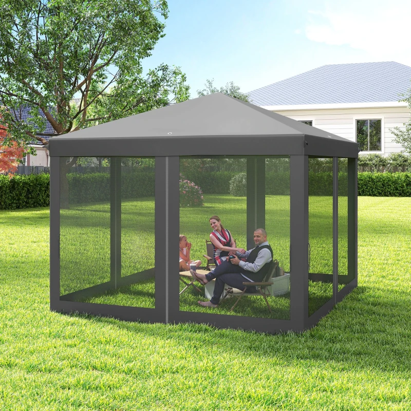 Outsunny 10' x 10' Pop Up Canopy Tent Gazebo with Removable Mesh Sidewall Netting, Carry Bag for Backyard Patio Outdoor, Light Grey