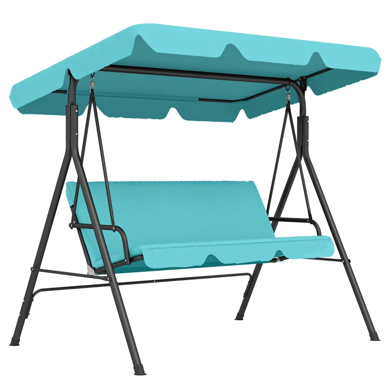 Outsunny 3-Seater Outdoor Porch Swing with Adjustable Canopy, Patio Swing Chair for Garden, Poolside, Backyard, Teal