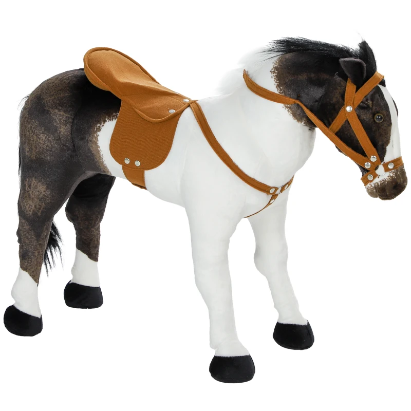 Qaba Ride on Horse for Toddlers 3-8 Years Old, Stuffed Animal Horse Toy with Neighing Sound, Brown