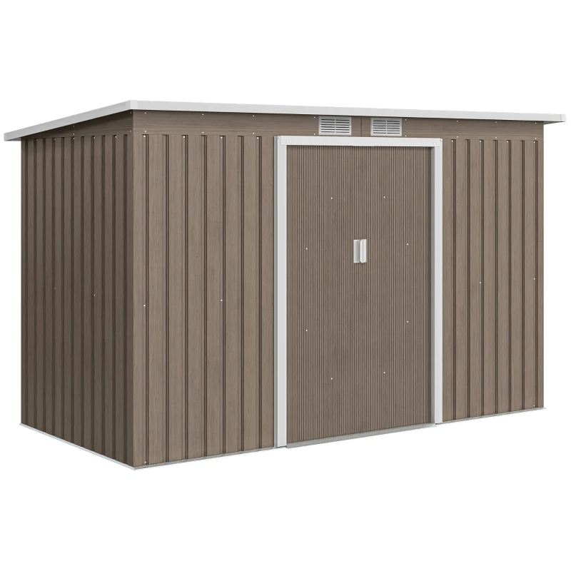 Outsunny 9' x 4' Garden Metal Storage Shed Outdoor Equipment Tool Box with Foundation Kit, Ventilation & Doors, Light Grey