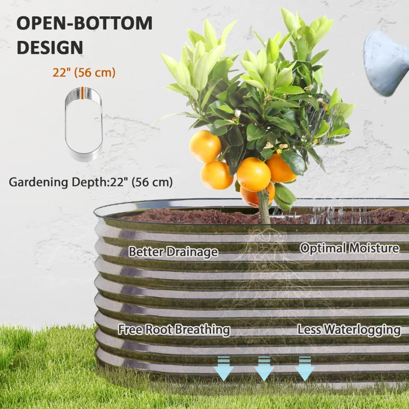 Outsunny 5 x 2.5 x 2 ft Galvanized Raised Garden Bed, Easy DIY Oval Planter Box with Safety Edging and Gloves, Silver