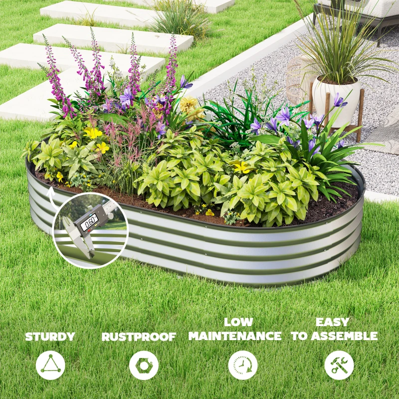 Outsunny 5' x 3' x 1' Large Outdoor Planter Box, Galvanized Raised Garden Bed with Metal Plant Stake, Silver