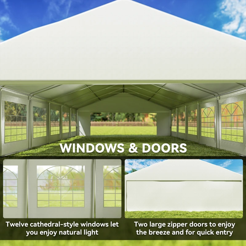 Outsunny 23' x 39' Large Outdoor Carport Canopy Party Tent with Removable Protective Sidewalls & Windows, White